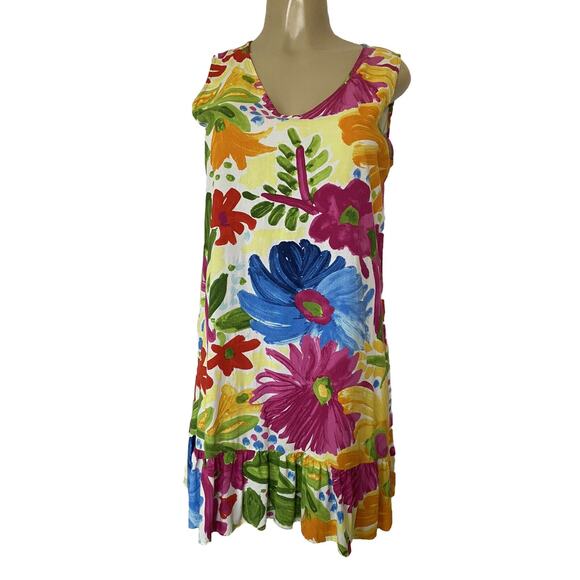 Jams World Mini Dress Sundress Flower Party Floral Sleeveless V Neck M - Picture 1 of 6